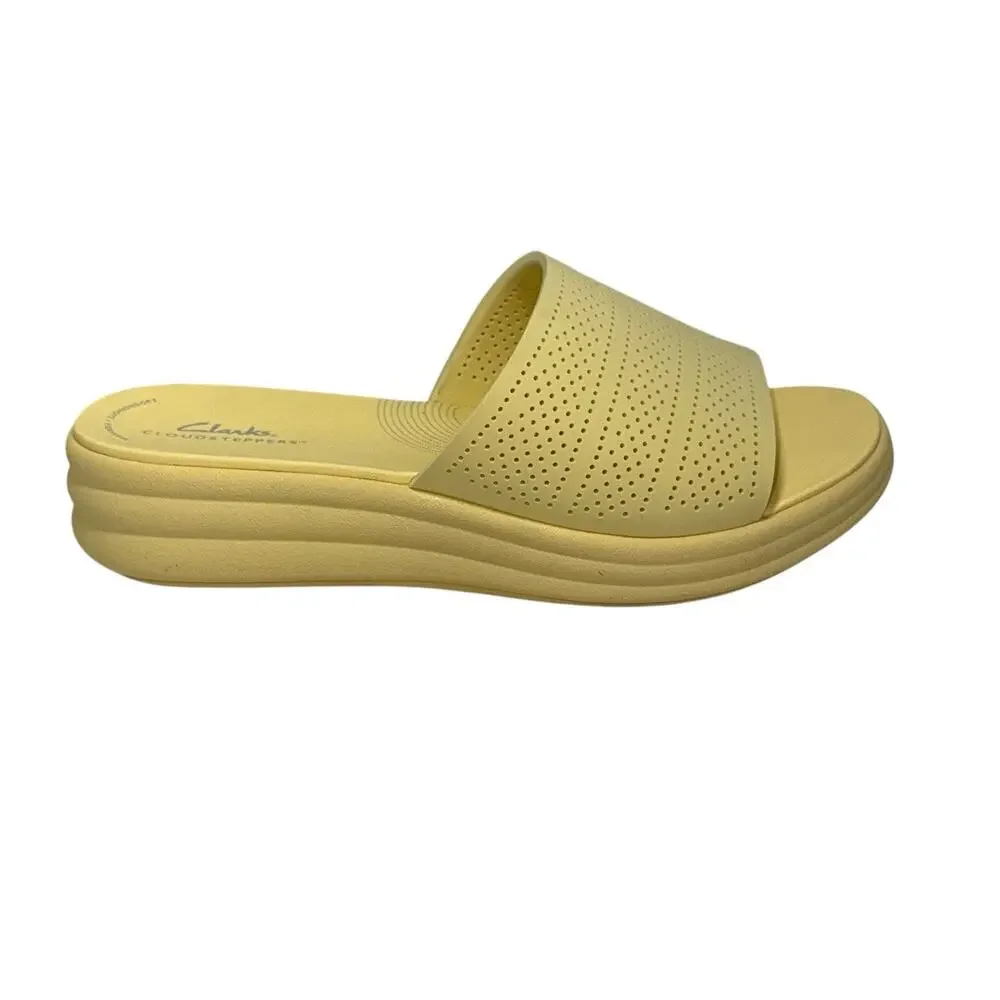 Clarks Drift Twist Light Yellow Platform Slide Sandals SZ/7W